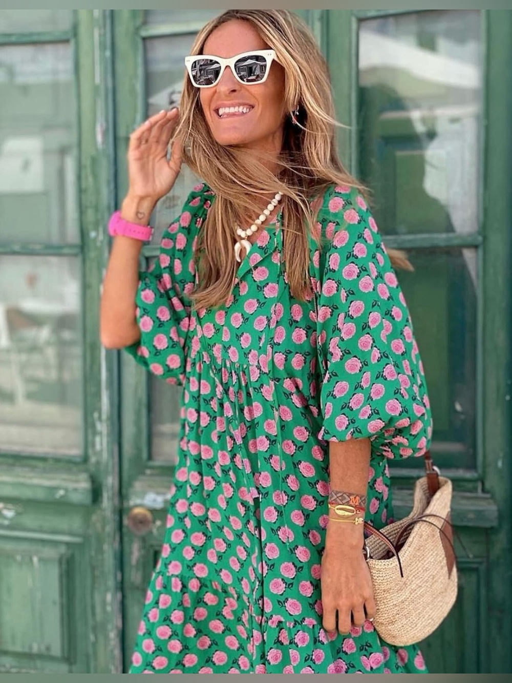 NWT Tiered Maxi Dress Green Floral Size Small
